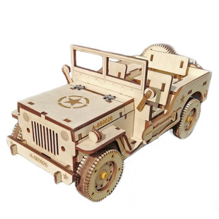 3d立体拼图手工木质汽车拼装仿真威利斯越野模型儿童DIY制作玩具