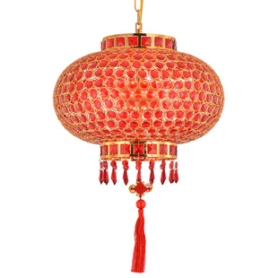 现代中式高端大红水晶旋转阳台灯笼LED婚庆创意个性装饰阳台吊灯