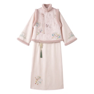 新中式冬款旗袍马甲上衣外套过年拜年服唐装套装国风汉服平时可穿