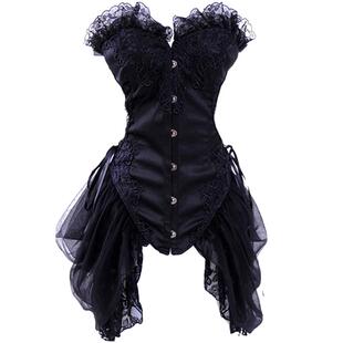 束腰带腰封束腰收腹塑身上衣女万圣节半身复古宫廷小黑裙子两件套