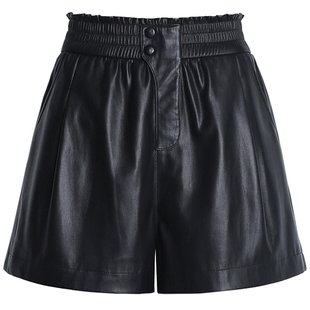 2025秋冬新款海宁真皮皮裤女绵羊皮短裤松紧高腰大码阔腿外穿靴裤