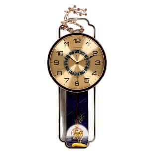 康巴丝(Compas)挂钟客厅新中式时钟挂墙高档时尚钟表摇摆超安静