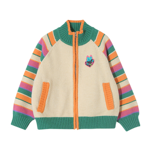 女童毛衣2025秋新款儿童保暖针织拉链衫中大童女孩猫咪织花外套