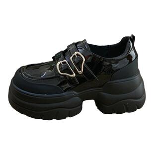 小个子松糕厚底6cm乐福鞋女2025春秋新款配裙子黑色英伦风小皮鞋