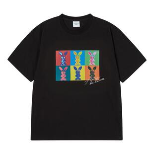 ADLV外星兔子印花短袖T恤2025春夏新款韩版潮流上衣男女百搭圆领