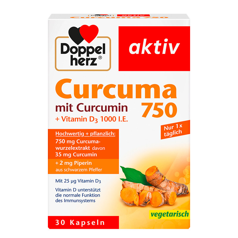 德国双心Doppelherz姜黄素胶囊保护关节平衡关节熬夜肠胃调理30粒