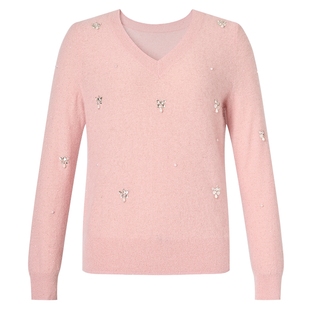 【商场同款】Lakoradior拉珂蒂秋新款气质V领重工钉珠针织衫