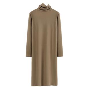秋冬新款韩纯棉高领长款连衣裙长袖女装体恤纯色休闲打底T恤加厚