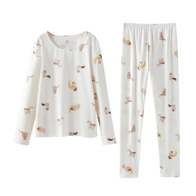 秋衣秋裤女士纯棉保暖套装7A抗菌衬衣衬裤吸湿透气可爱图案冬季女
