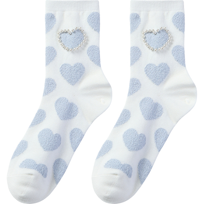 tutuanna春秋女士中筒袜纯色棉质透气少女学院风花朵爱心短袜女