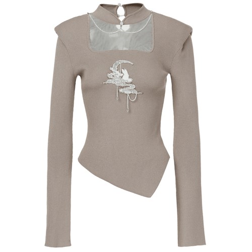 【奥莱】MAXRIENY仙美国风新中式套头针织修身垫肩上衣