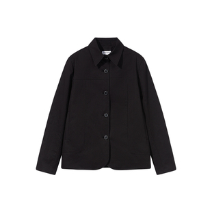 DOSORDONTS 箱型衬衫式短夹克外套Polo领黑色显瘦上衣2025秋女士