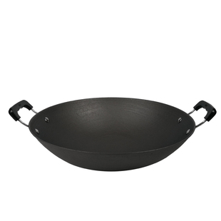 宏江 轻巧老式铸铁双耳磨边无涂层圆底生铁炒锅不粘锅四川江油
