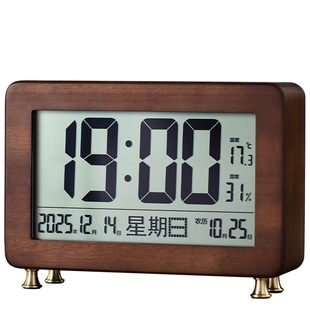 中式简约实木桌面电子时钟表摆台式数字显示闹钟座钟高端客厅静音