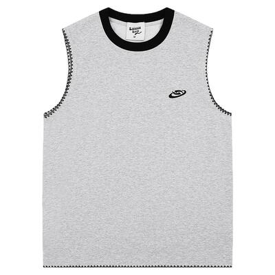 一道防护花边刺绣无袖背心T恤