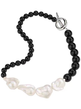 时尚黑玛瑙串珠巴洛克珍珠项链