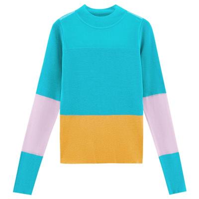 SLY 夏季撞色半高领微透修身内搭针织衫女030GSZ70-0720