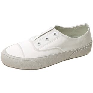 绸缎真丝软底半拖鞋女夏季西班牙小众设计休闲小白鞋一脚蹬帆布鞋