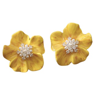 古婷黄色滴釉海棠花耳钉女2026年新款爆款高级感耳环轻奢气质耳饰