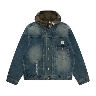 Aape可拆卸迷彩帽水洗牛仔夹克