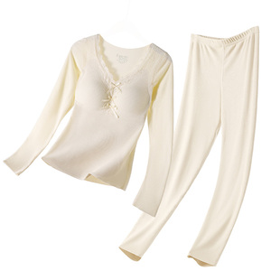 保暖内衣女士带胸垫羊毛蚕丝薄秋衣送秋裤套装加绒打底衫2026新款