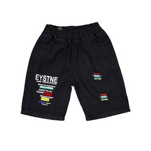 儿童夏季短裤2025夏装新款韩版男童破洞牛仔裤小童宝宝黑白色中裤