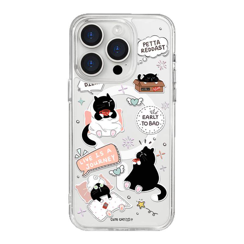 benefit卡通悠闲休息小猫17适用于iphone16promax苹果15PRO黑色透明磁吸手机壳13新款14防摔保护套12情侣