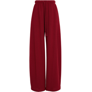 夏莫卡新年红色裤子女新款冬松紧腰本命裤100%羊毛阔腿裤加长6874