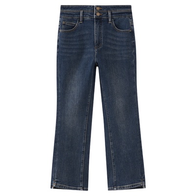 水云间蓝色薄绒九分牛仔裤女微喇叭修身裤子文艺复古2025冬季新款