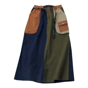 春秋季显瘦设计感女半身裙森系复古撞色拼接山系工装风口袋a字裙