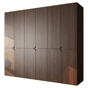 定制全实木胡桃木色中古风一柜到顶新款主卧室分段式二四六门衣柜