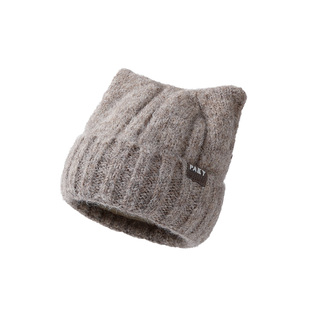 护耳套头毛线帽子冬天可爱甜美双角保暖帽加绒防寒女显脸小毛绒帽