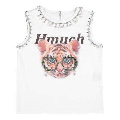 TCH秋季新款烫钻个性白色无袖背心T恤女夏外穿吊带T72B036012