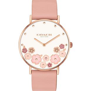 【罗一舟推荐】COACH/蔻驰PERRY樱花粉茶玫瑰手表女表情人节礼物