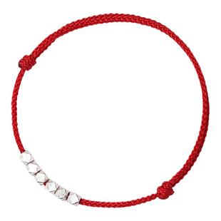 S925纯银红绳碎银手链女本命年碎银几两转运珠手绳脚链编织绳礼物