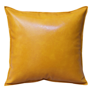 高档轻奢油蜡皮抱枕靠垫纯色皮沙发靠背车载皮靠枕仿真皮抱枕枕头