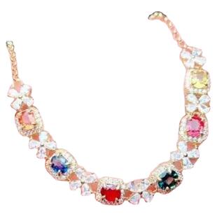 天然彩蓝宝手链4乘5925银精工镶嵌红蓝宝石彩宝