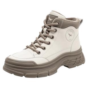 红蜻蜓女鞋冬季新款鞋子女士厚底靴子马丁靴女真皮加绒短靴英伦风