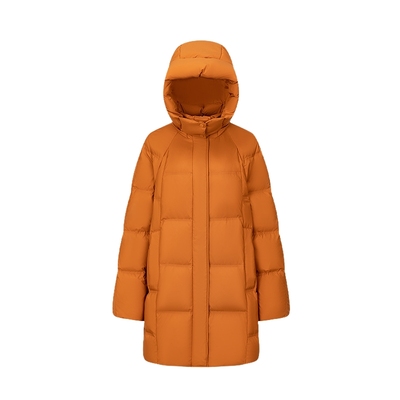 艾莱依横格简约羽绒服商场同款时尚简约大口袋连帽中长款外套女士