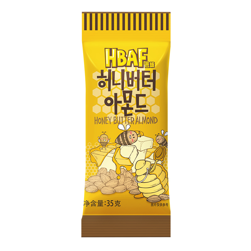 HBAF芭蜂蜂蜜黄油味扁桃仁坚果零食杏仁巴旦木35g*12袋原汤姆农场