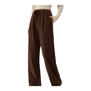 快鱼春季女灯芯绒直筒拖地裤亲肤舒适拼接显高运动长裤24K5004