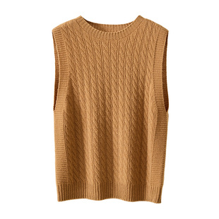 【纯羊毛】春竹2025秋冬新款圆领绞花针织背心保暖叠穿无袖马甲女