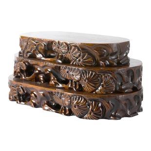 椭圆形加厚奇石头底座根雕摆件花瓶实木托盘花盆栽盆景底托可挖槽