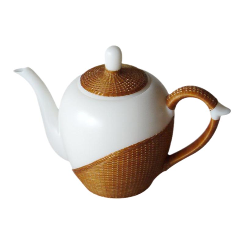中国白功夫茶壶瓷胎竹编礼盒套装