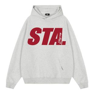 STA大图形字母连帽卫衣 国潮牌春季休闲宽松重磅美式帽衫外套男