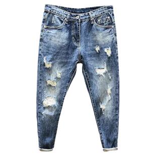 乞丐裤男牛仔裤破洞宽松刮烂9分潮流百搭韩版大洞九分漏洞烂裤子