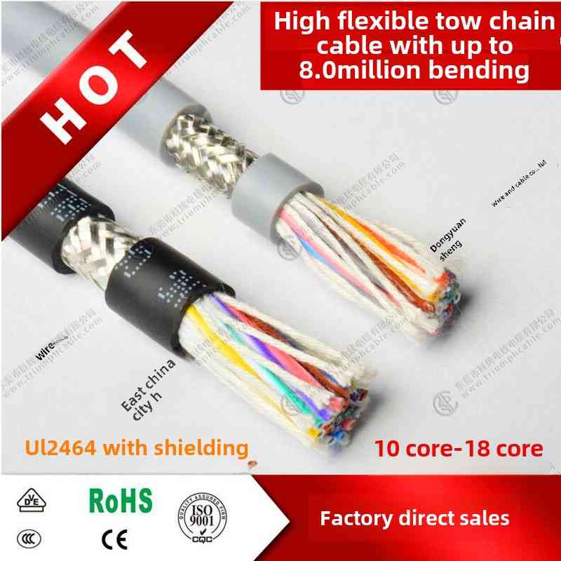 高柔性屏蔽线10/11/12/13/14/15/16/18C芯0.35方形伺服信号控制线