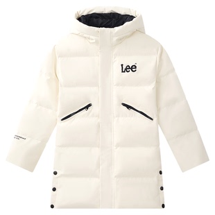 Lee kids冬季新款中长款加厚连帽鸭绒羽绒服男女童装保暖上衣外套