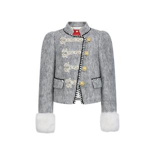 lefame拉飞姆优雅华丽箱型中式斜襟军旅外套中国风棉服短款高级感