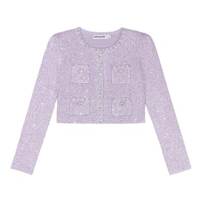 【赵丽颖同款】self-portrait早秋小香风紫色钻饰针织短外套